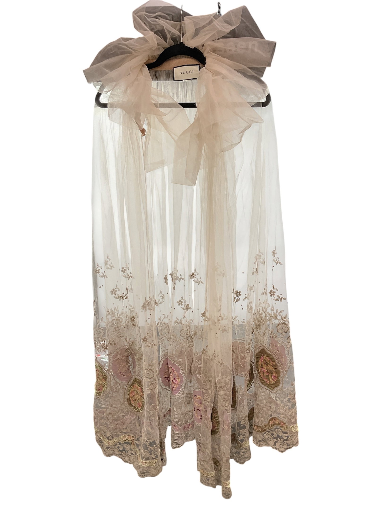 Gucci Sheer Embroidered Tulle Cape with Bow Collar, Made in Italy (1 of 4)