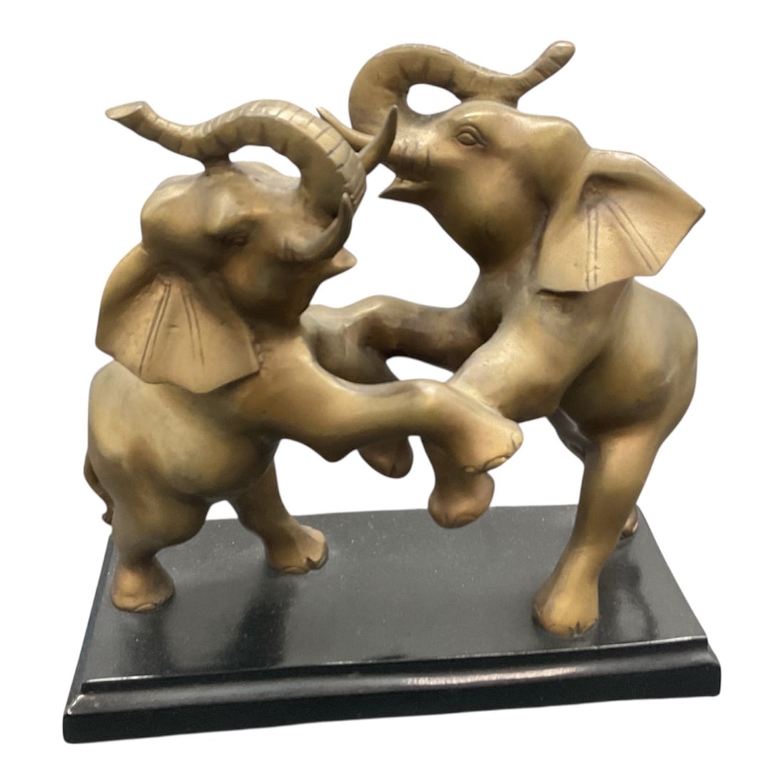 Bronze Tone Elephant Sculpture on Rectangular Base - 4