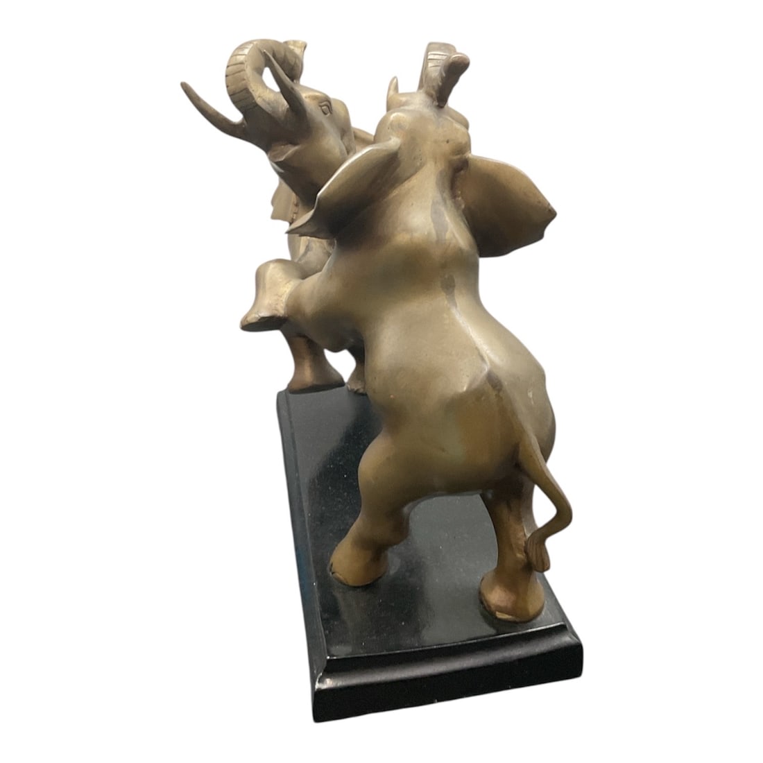 Bronze Tone Elephant Sculpture on Rectangular Base - 6