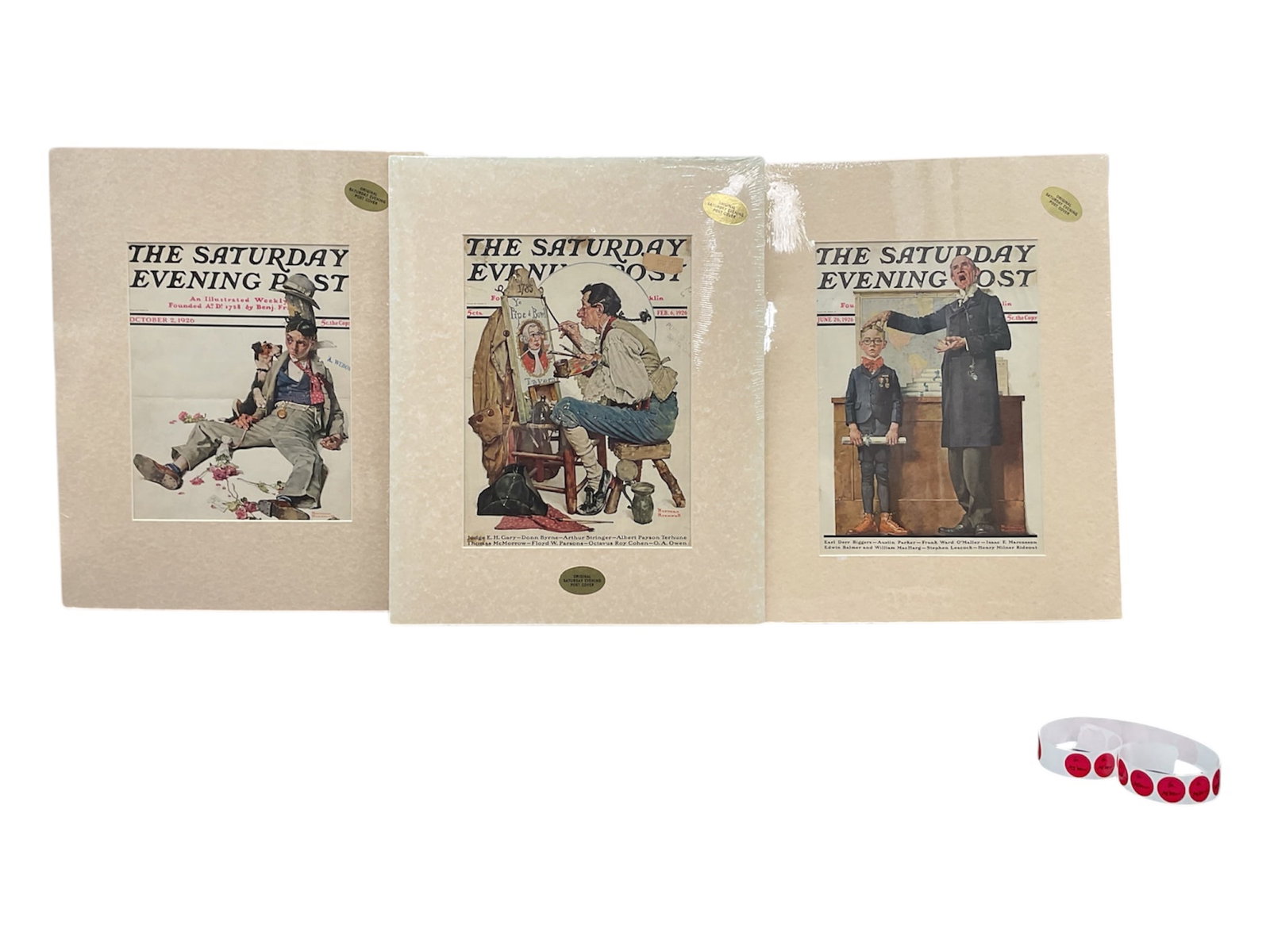 Set of Three Saturday Evening Post Covers by Norman Rockwell (USA, 1894-1978) Magazine Covers: This lot features three original Saturday Evening Post covers illustrated by Norman Rockwell. The collection includes the October 2, 1926 issue ("The Party Favor" / "The morning after t