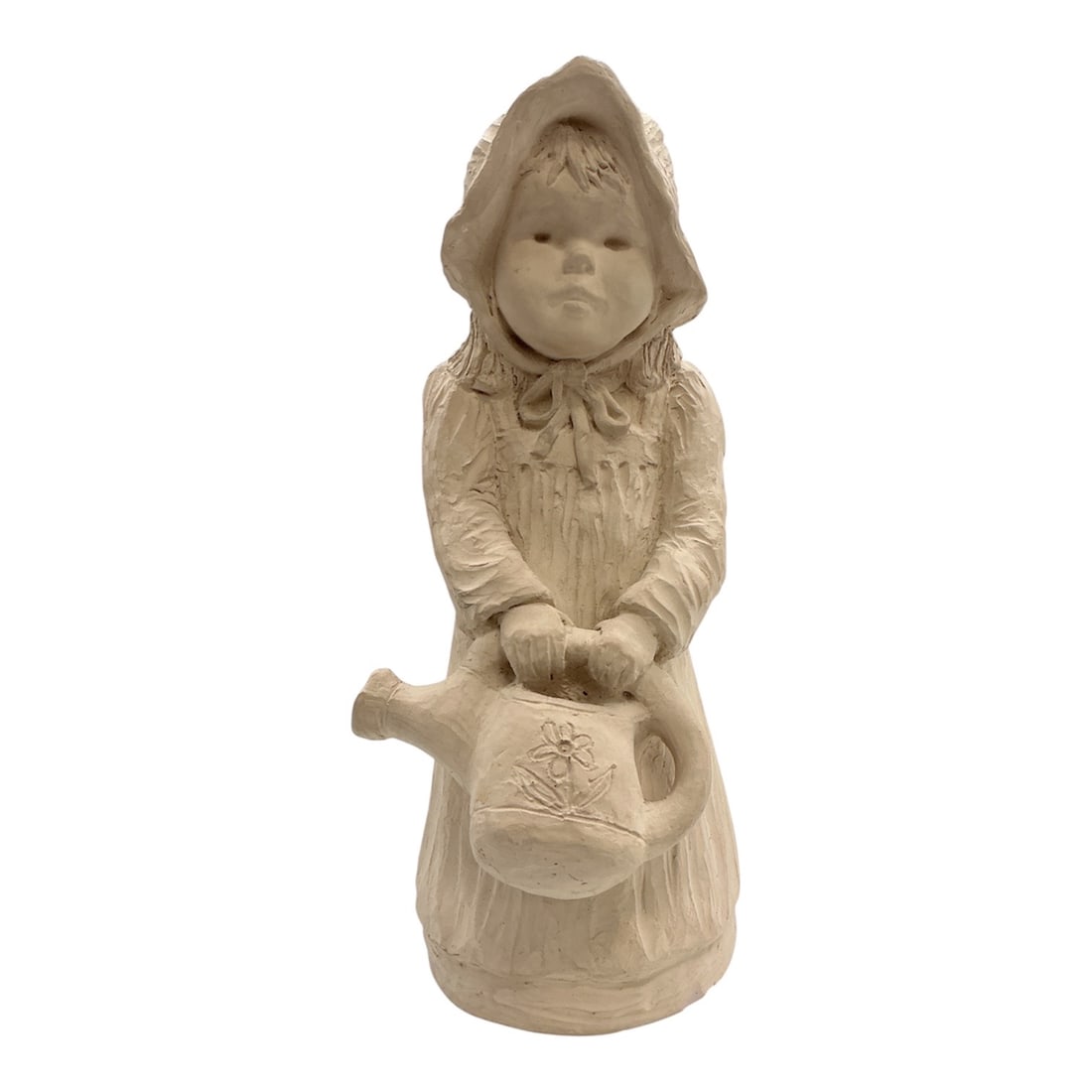 Vintage Garden Girl Statue with Watering Can: A vintage cast garden statue depicting a young gi