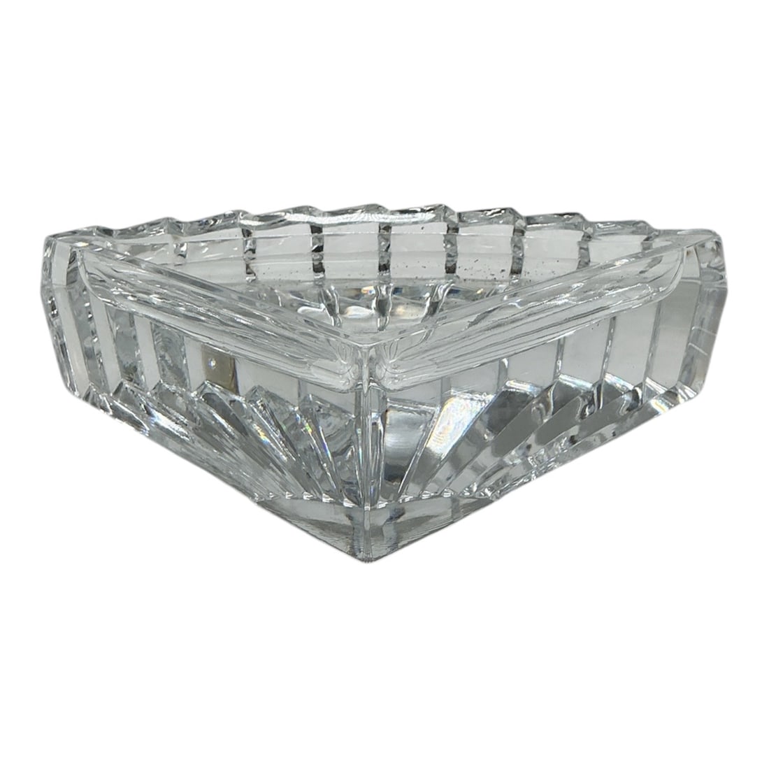 Modern Clear Art Glass Geometric Bowl: A modern clear art glass bowl featuring a striki