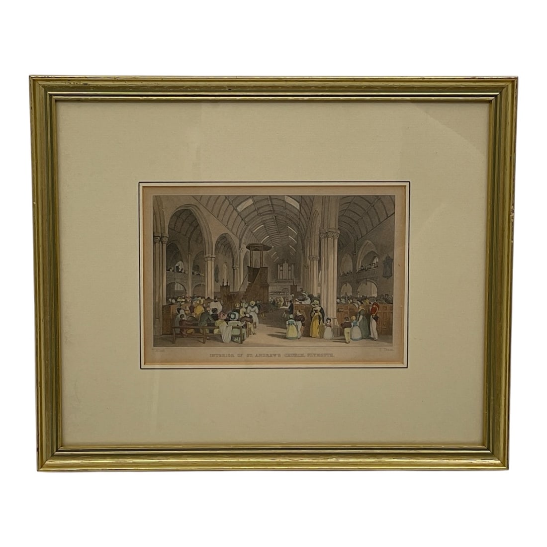 Original Antique Steel Engraving, "Interior of St. Andrew’s Church, Plymouth,": Original antique steel engraving, titled "Interior of St. Andrew’s Church, Plymouth,