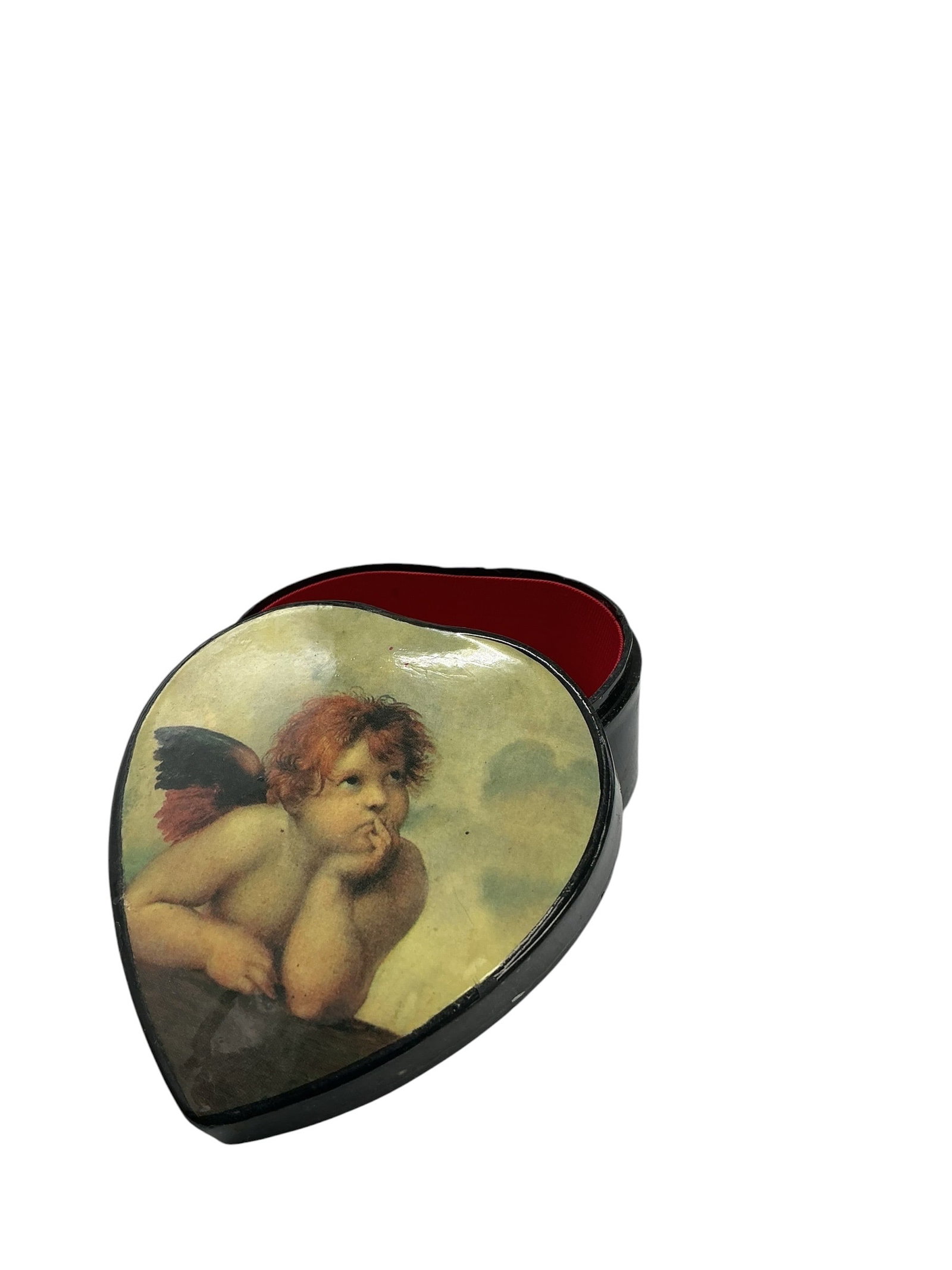 Vintage Heart-Shaped Cherub Trinket Box: Vintage Heart-Shaped Cherub Trinket Box This charming