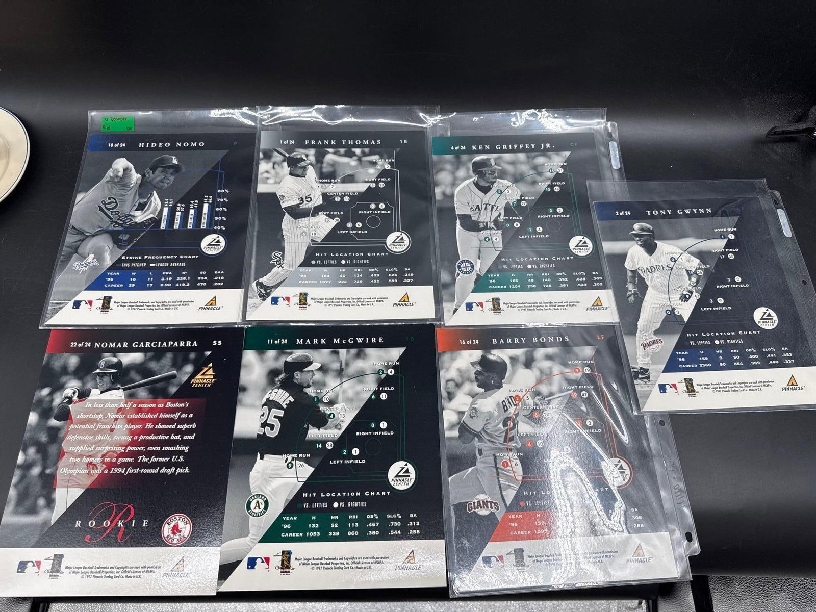 Lot of MLB Zenith Baseball Trading Cards: Group of MLB Zenith trading cards featuring various players, including members of the Red Sox, White Sox, Dodgers, and others. Each card is designed with a dramatic burst background style and comes in