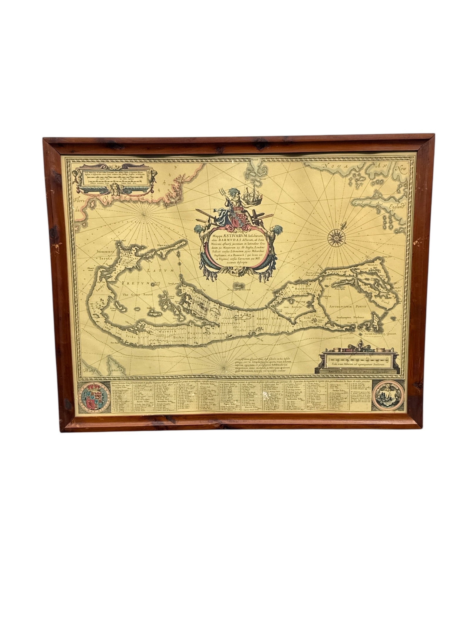 Framed Antique-Style Reproduction of Willem Blaeu's 1640 "Mappa Aestivarum Insularum, alias (1 of 3)