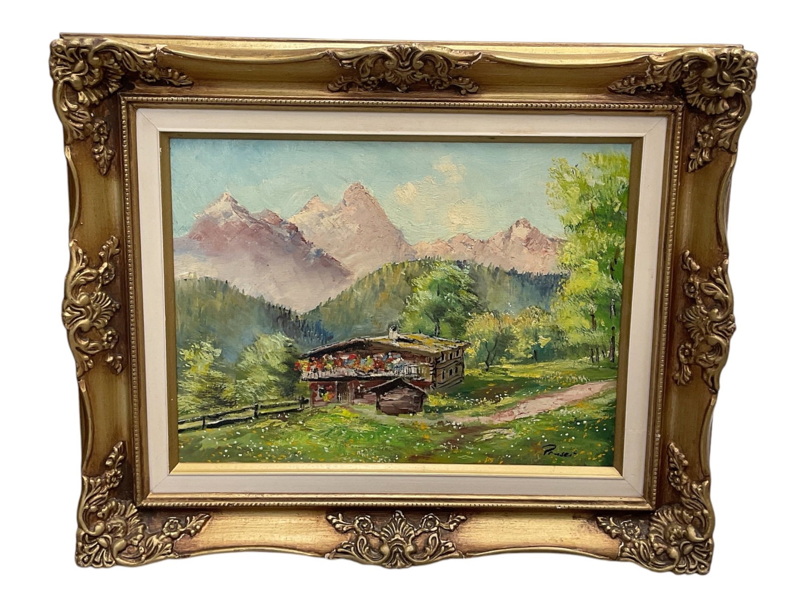 Vintage Alpine Landscape, Signed, Artist Unknown (1 of 4)