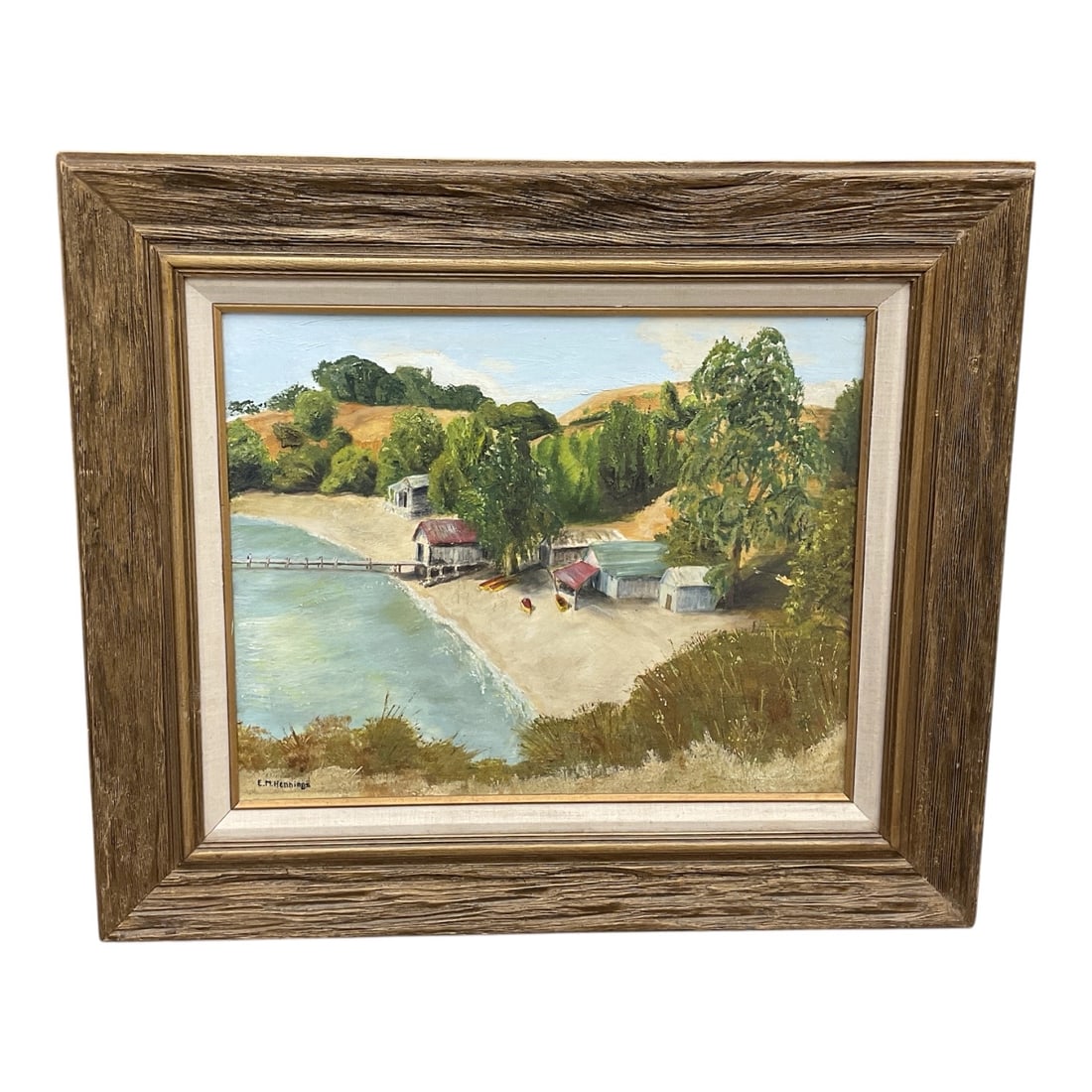 Pier House, Signed E.M. Hennings: This