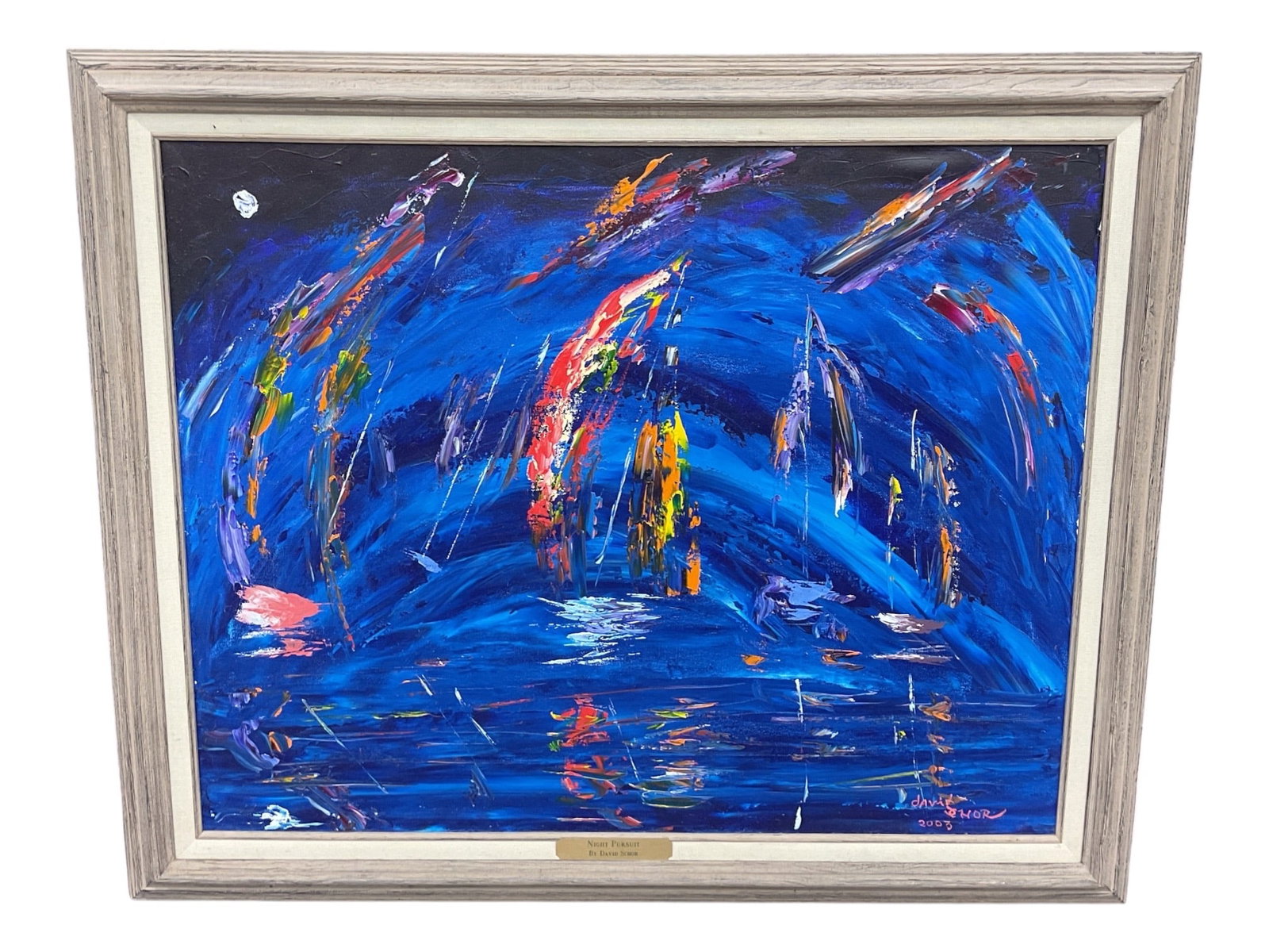 Night Pursuit" Marine-Themed Original Oil Painting by David Schor: Night Pursuit