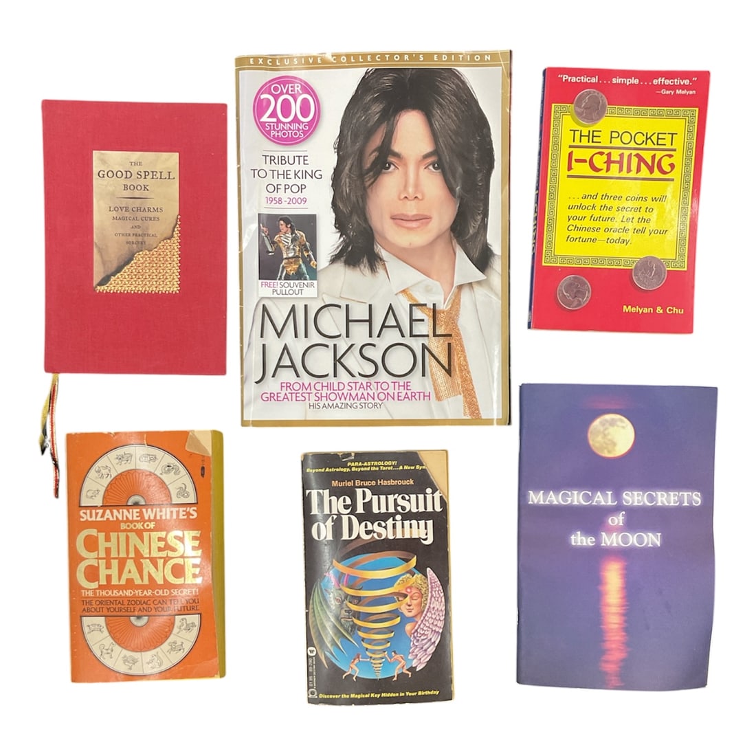 Collection of Mysticism, Astrology, and Pop Culture Books Including Michael Jackson Tribute Magazine (1 of 2)