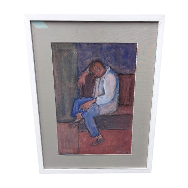 "Dormido en el Parque" by Ivan Petrovszky, Watercolor C. 1970 with COA (1 of 4)