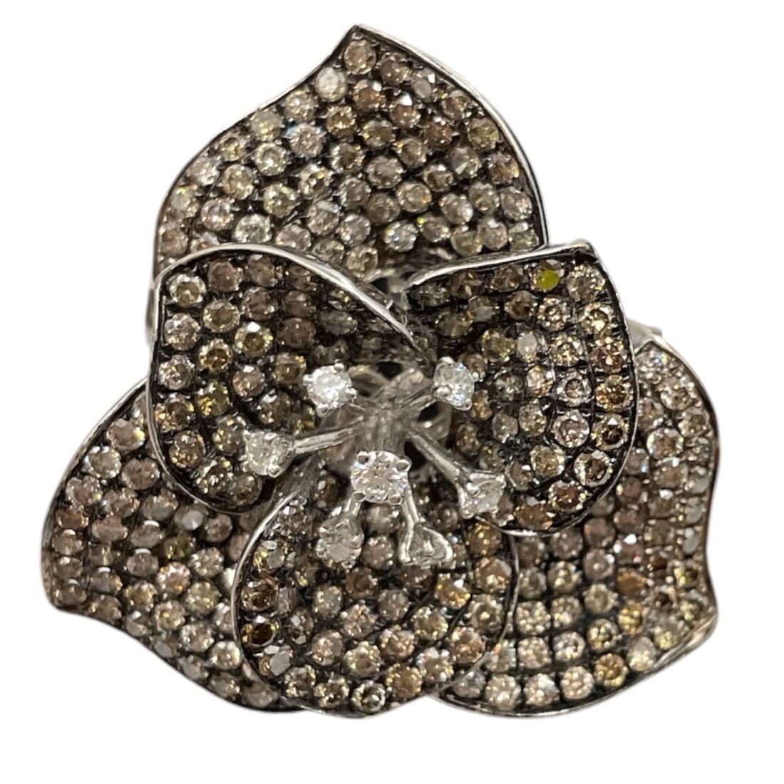 Champagne Diamond Flower Ring - 2