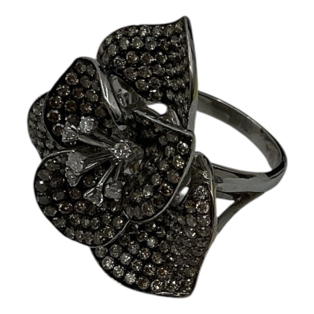 Champagne Diamond Flower Ring - 3