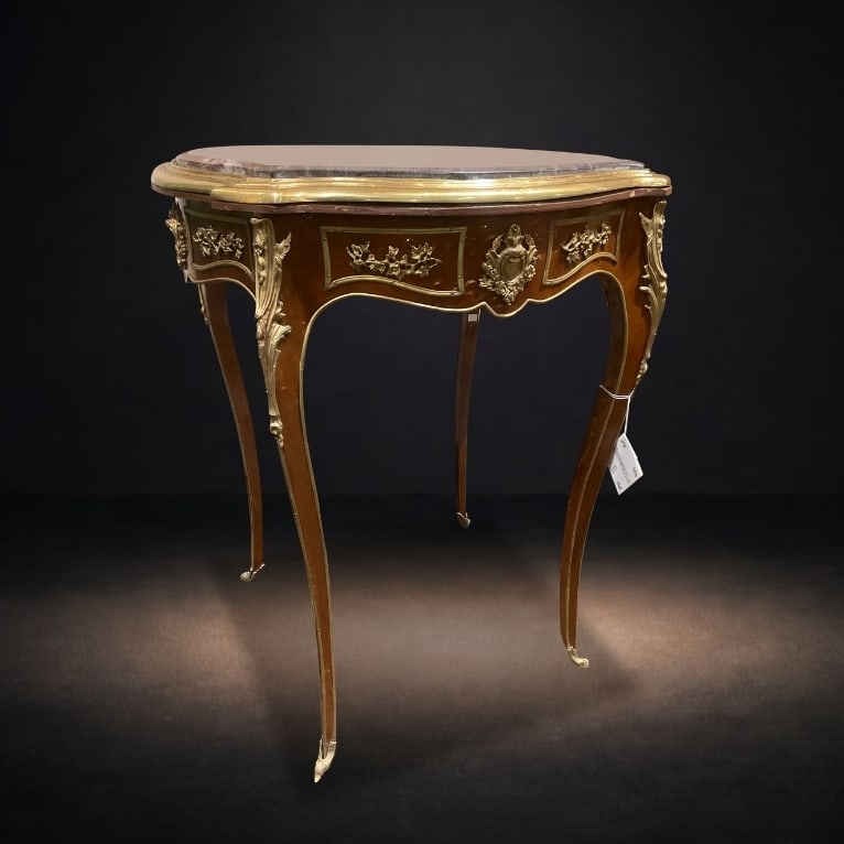 FR349 - Louis XV Wood Side Table with Dore Bronze Mounts and Marble Top (1 of 6)