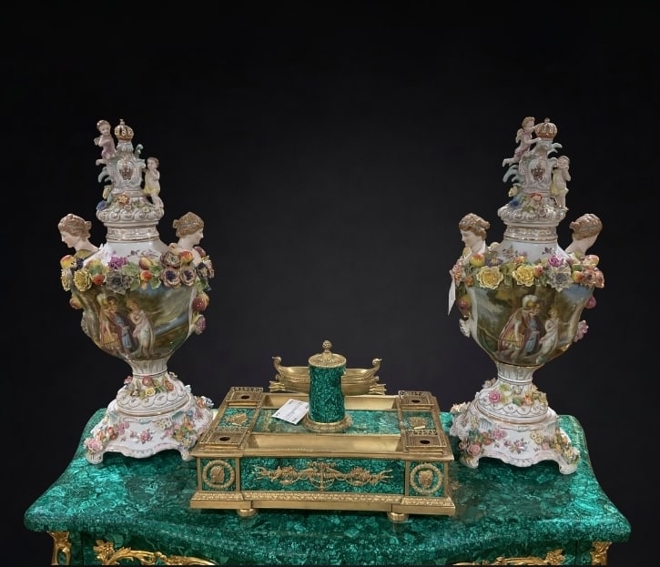 PC822 - Pair of Dresden Porcelain Covered Vases with Figural and Floral Encrustation (1 of 11)