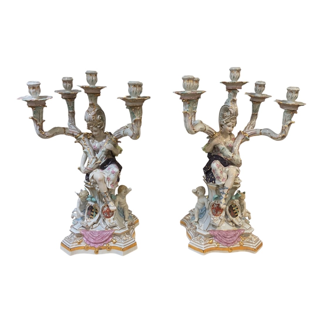 AQ443 - Pair of Dresden Porcelain Figural Candelabra (1 of 9)