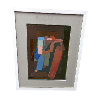 "Descanso" by Ivan Petrovszky, Oil on Carton, c. 1970 with COA: A compelling modernist composition by Ivan Petrovszky titled "Descanso" (Rest), created circa 1970. This oil on carton painting exemplifies the artist’s distinctive approach to form an