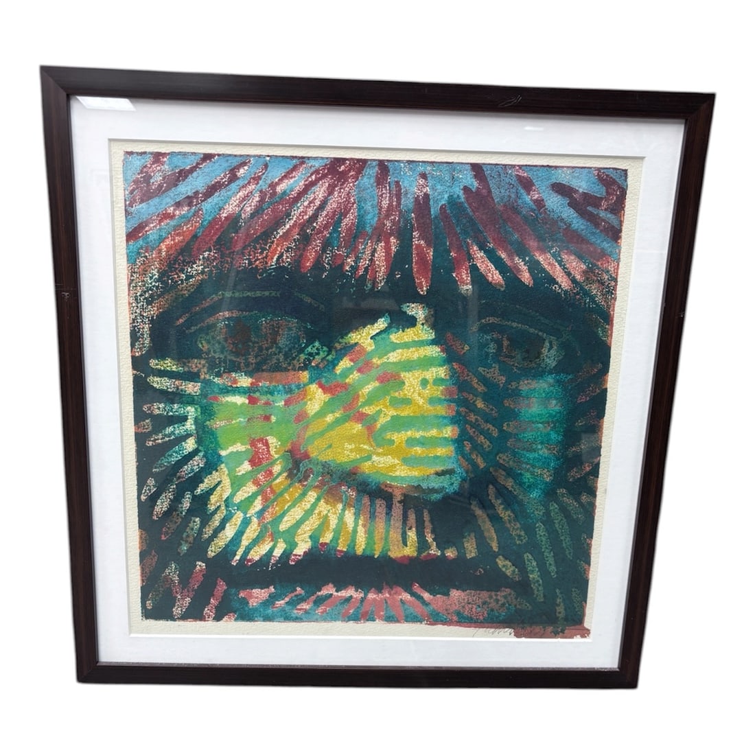 "Shaman No. 19" by Frank Hyder, Mixed Media on Cardboard, 2009 with COA: A vibrant and visually dynamic work by contemporary artist Frank Hyder titled "Shaman No. 19", created in 2009. This mixed media composition on cardboard showcases Hyder’s distinctive 