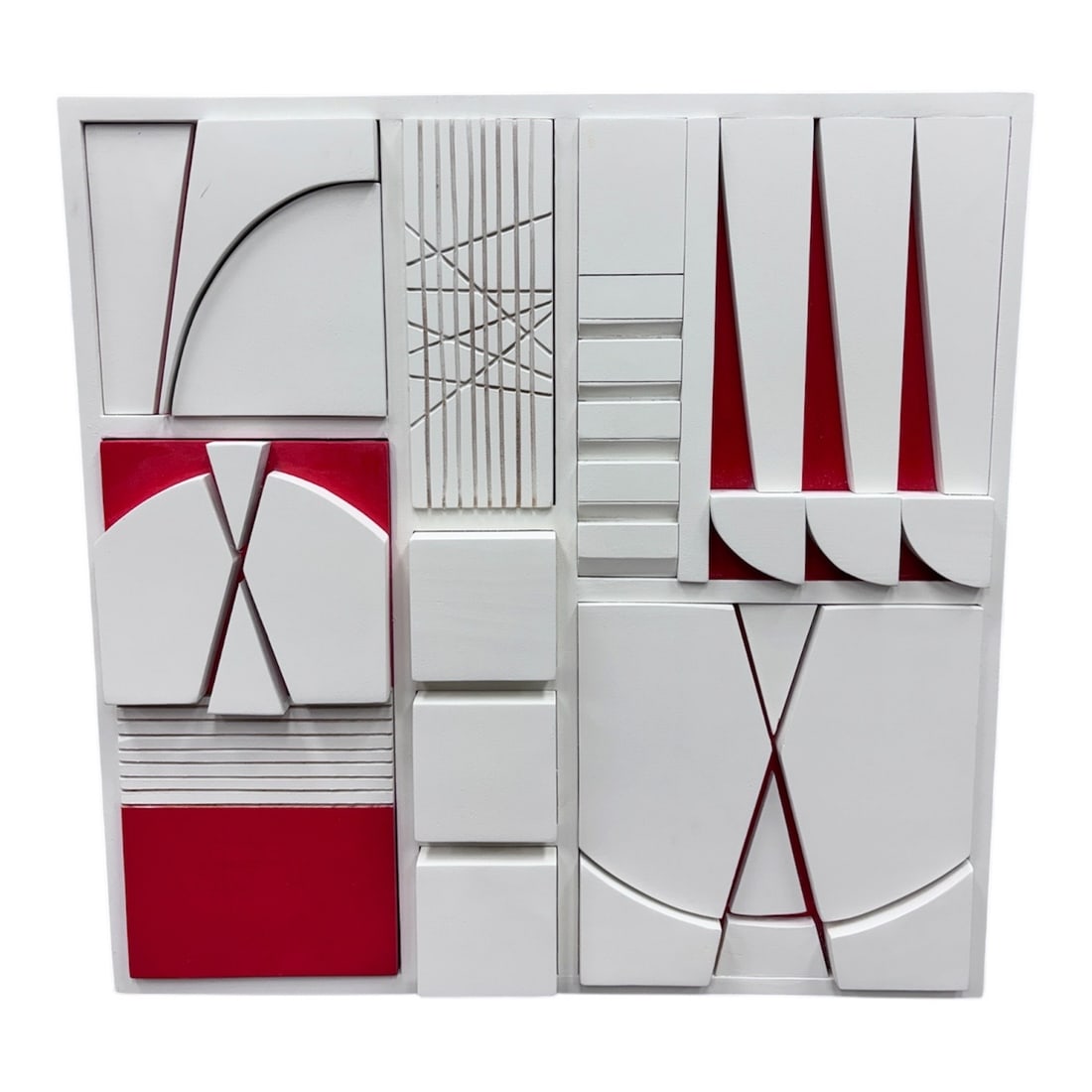 "White and Red Composition – Soto’s Memory" by Jorge Salas, Painted Wood Construction, 2018 (1 of 9)