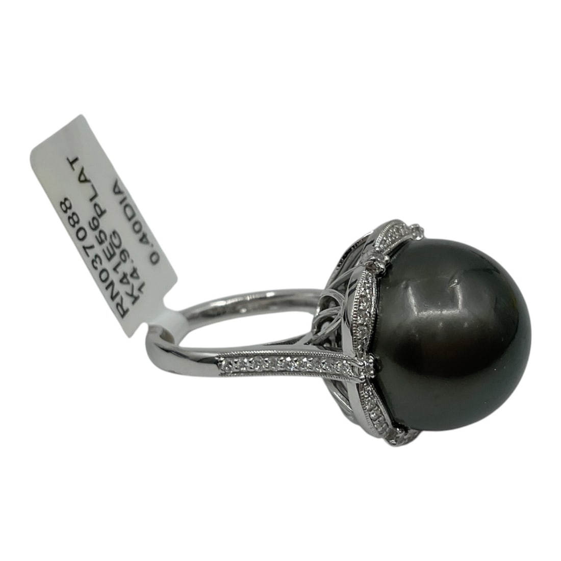 Platinum Tahitian Pearl and Diamond Ring with AIGL Appraisal: An elegant platinum ring set with a large Tahitia