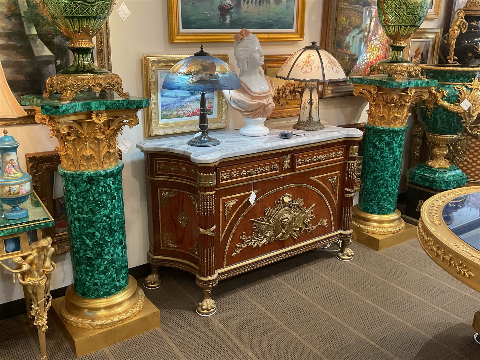 MC159 - Pair of Malachite and Dore Bronze Pedestals with Corinthian Capitals (1 of 16)