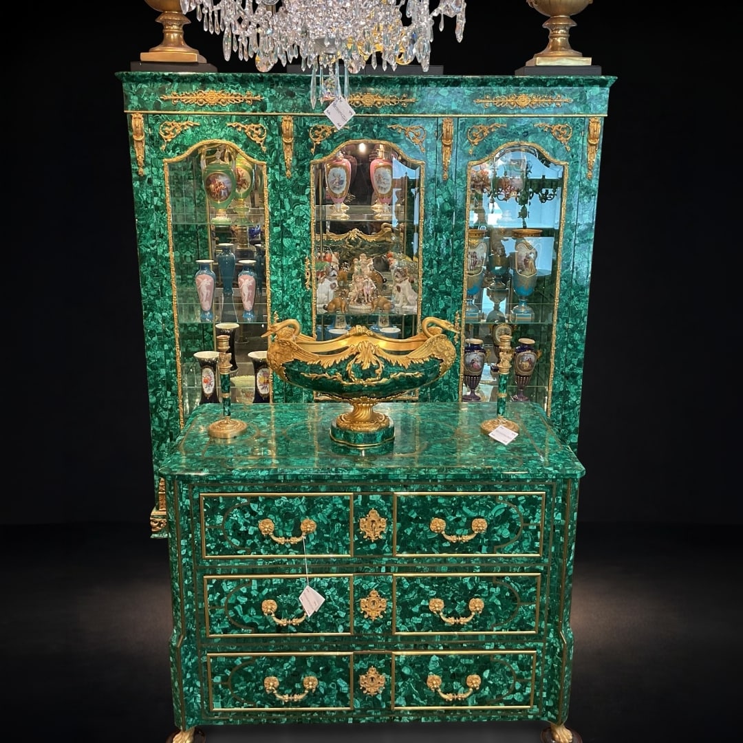 MC202 - Russian Malachite and Dore Bronze Three-Door Vitrine Cabinet (1 of 15)