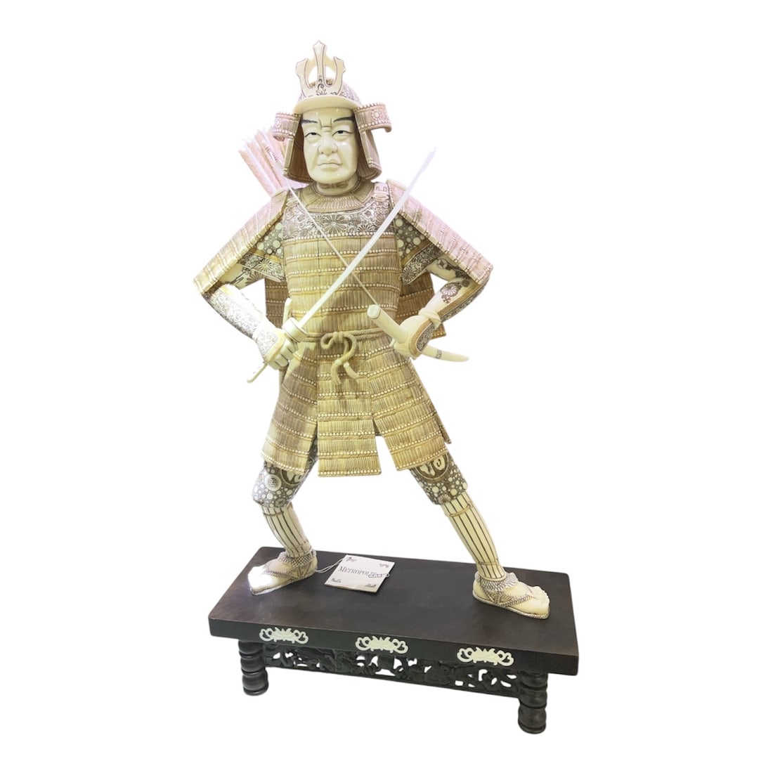 IC1385 - Carved Asian Figure of Samurai Warrior with Swords on Stand (1 of 10)