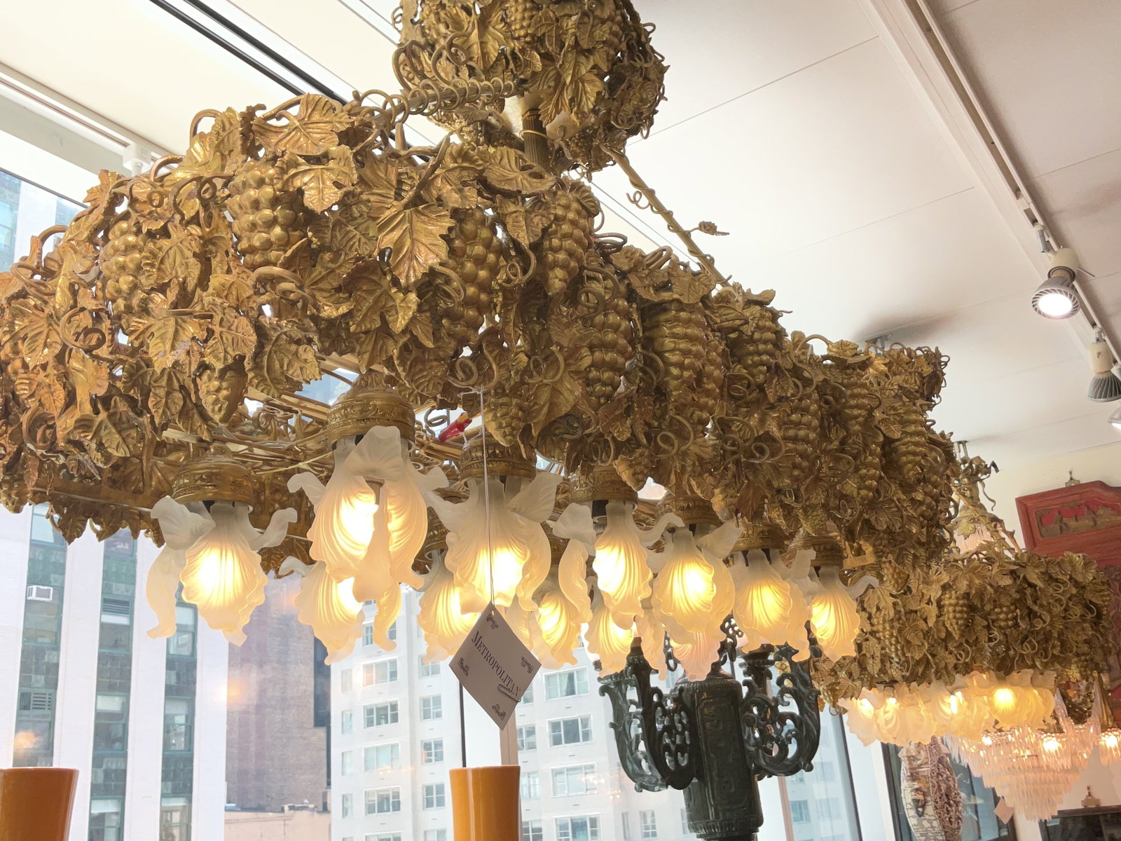 CH193 - Dore Bronze Grape Motif Rectangular Chandelier - 10