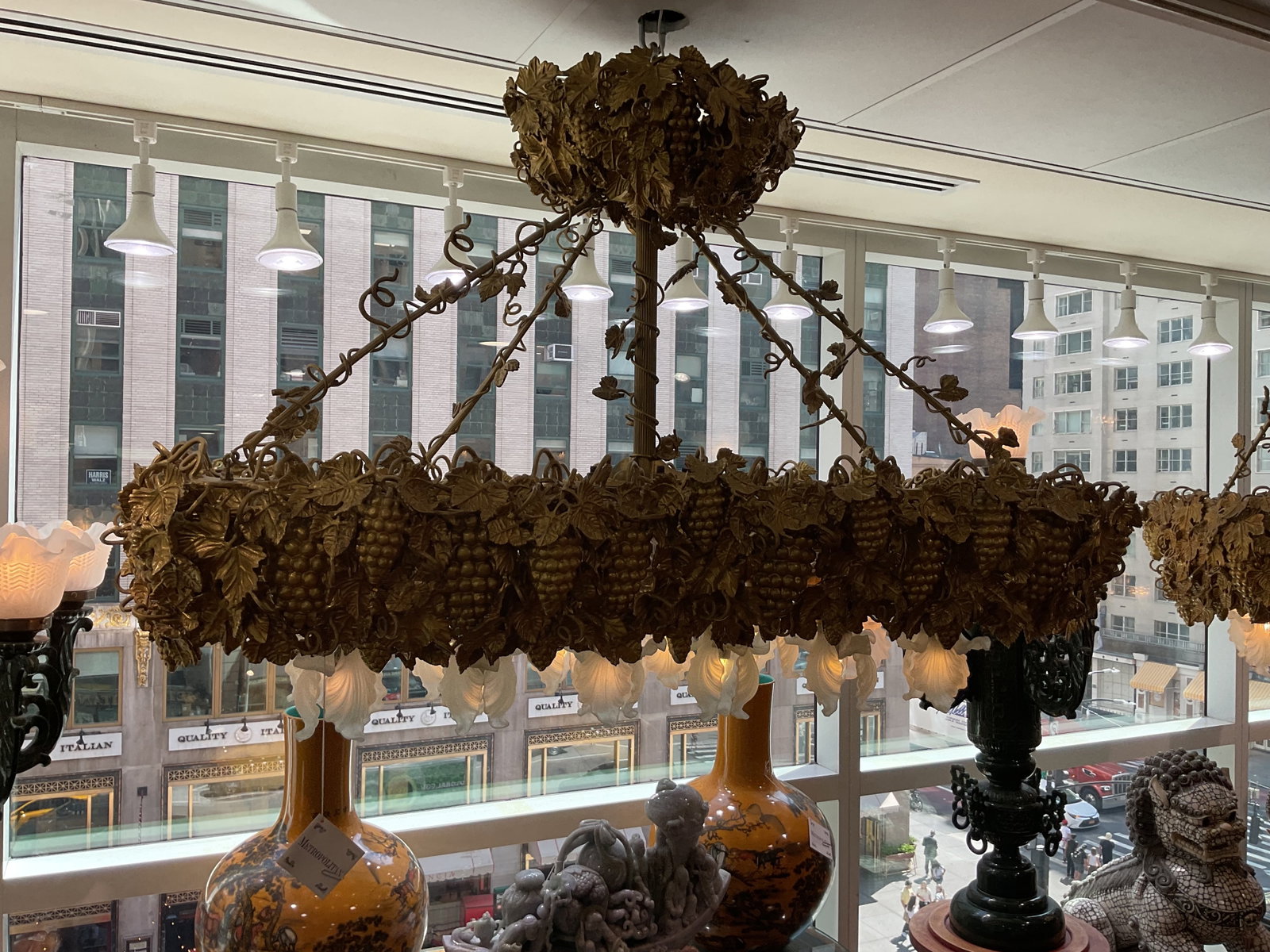 CH193 - Dore Bronze Grape Motif Rectangular Chandelier - 6
