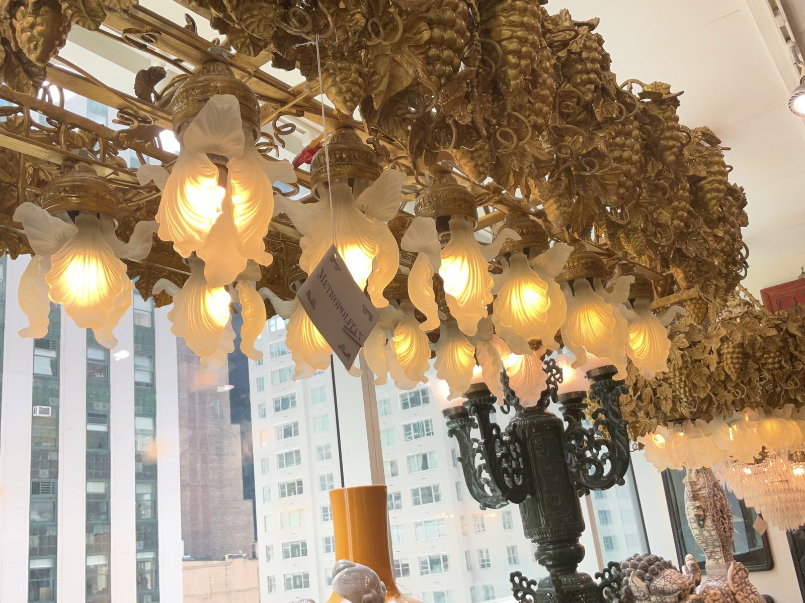 CH193 - Dore Bronze Grape Motif Rectangular Chandelier - 9