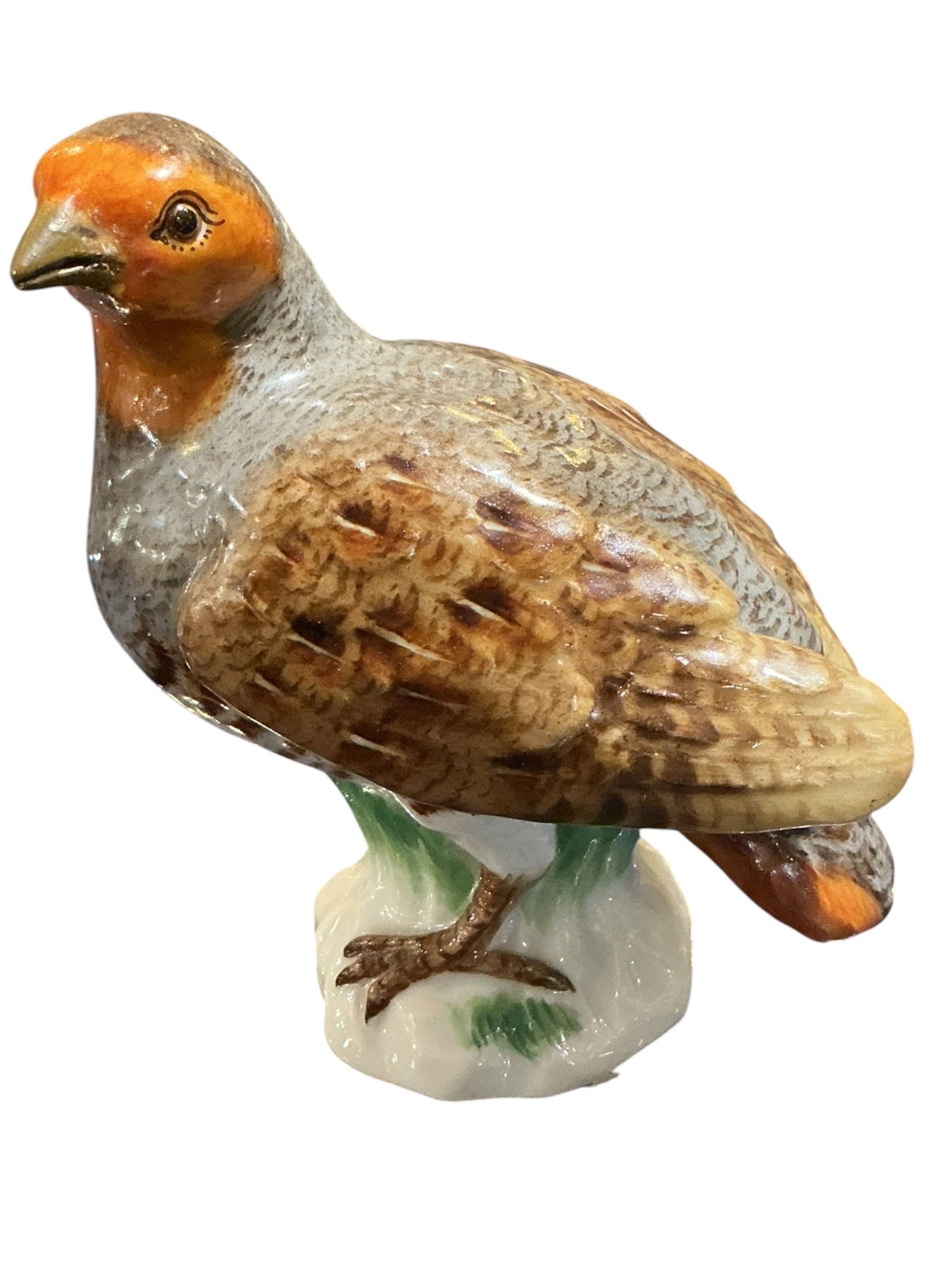 - Meissen Porcelain Bird Figure: A finely modeled Meissen porcelain figure of a small bird, rendered with delicate detail and naturalistic charm. This piece reflects the renowned craftsmanship of the Meissen manufactory, celebrated f