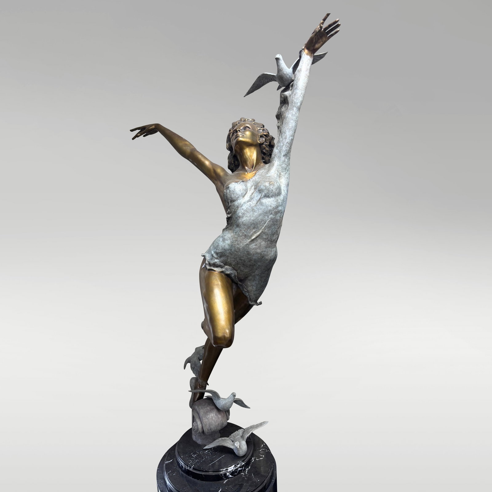 "Paloma II" By Mario Jason Ballerina Sculpture very rare 1 of 12: This exquisite bronze sculpture, titled "Paloma II," depicts a graceful dancing ballerina in full motion. Created by renowned artist Mario Jason in 1998, it is a signed and numbered limited 