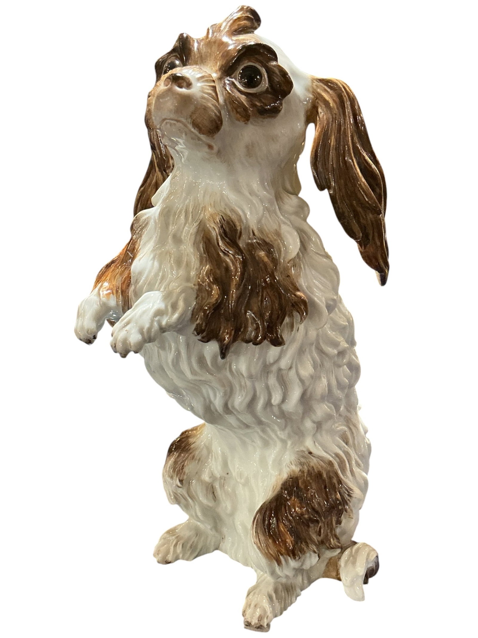 PC784 - 19th Century Meissen Porcelain Dog Figure: A charming 19th century Meissen porcelain figure depicting a small dog in an animated, upright pose, exemplifying the naturalistic animal studies for which the Meissen manufactory is renowned.