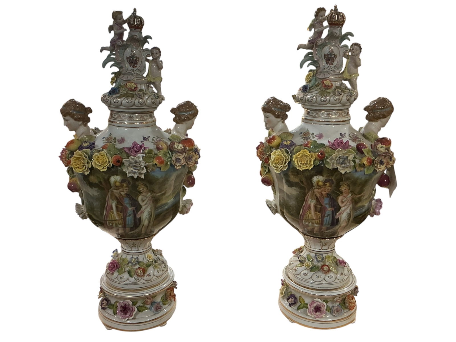 PC819 - Pair of 19th Century Dresden Porcelain Figural Vases (1 of 10)