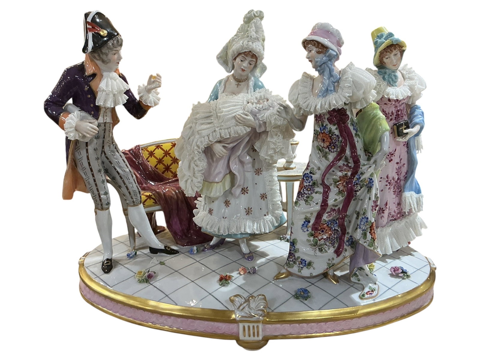 AQ437 - 19th Century Dresden Porcelain Baptism Scene Group (1 of 6)