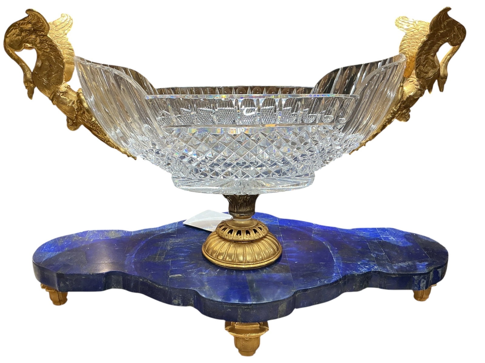 LC082 - Cut Crystal Center Bowl with Dore Bronze Mounts on Lapis Lazuli Base (1 of 6)