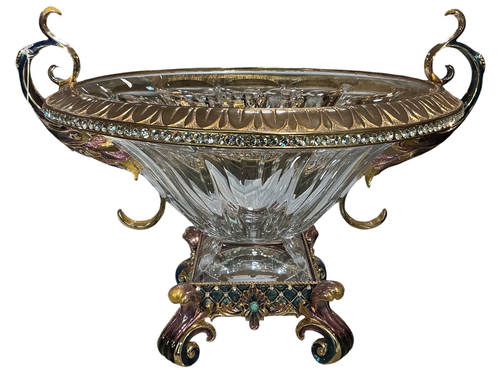 CS1046 - Crystal and Enamel Mounted Centerpiece Bowl: A richly decorative centerpiece bowl crafted