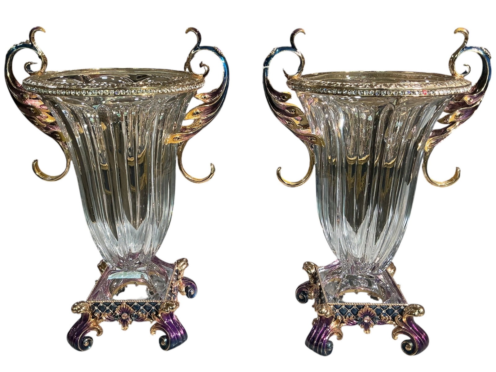 CS1049- Pair of Crystal and Enamel Mounted Vases (1 of 6)