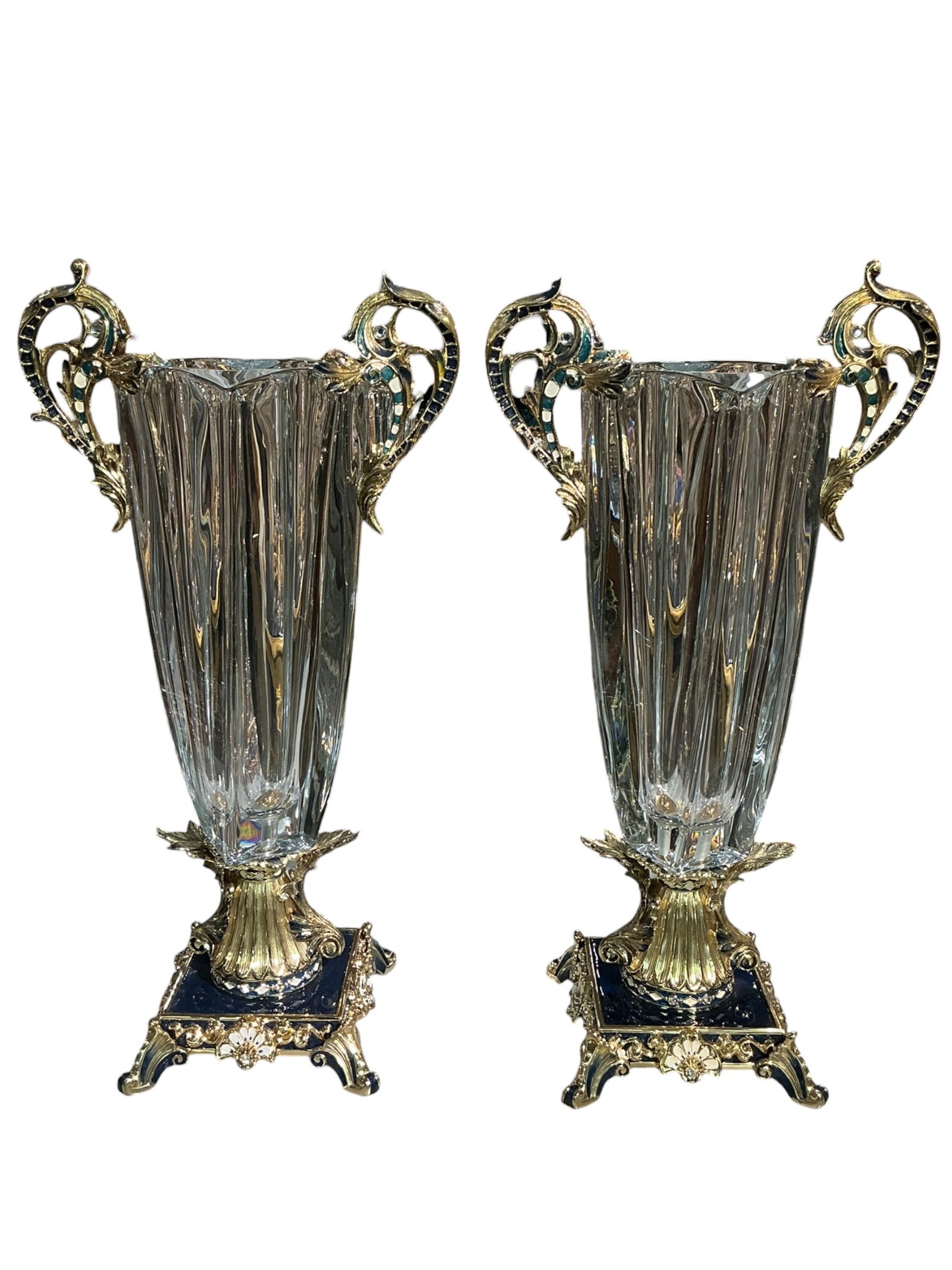 CS885 - Pair of Crystal and Enamel Mounted Vases (1 of 13)