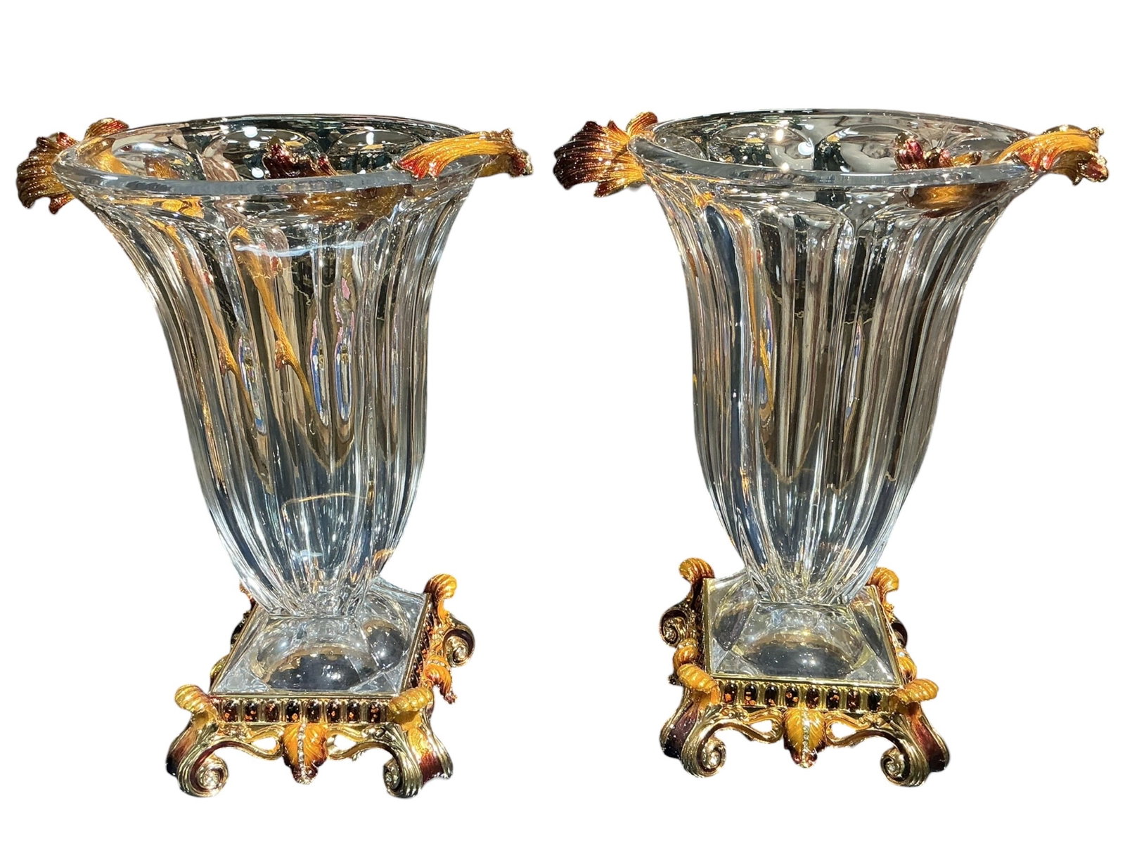 CS863- Pair of Crystal and Enamel Mounted Vases with Figural Handles (1 of 6)