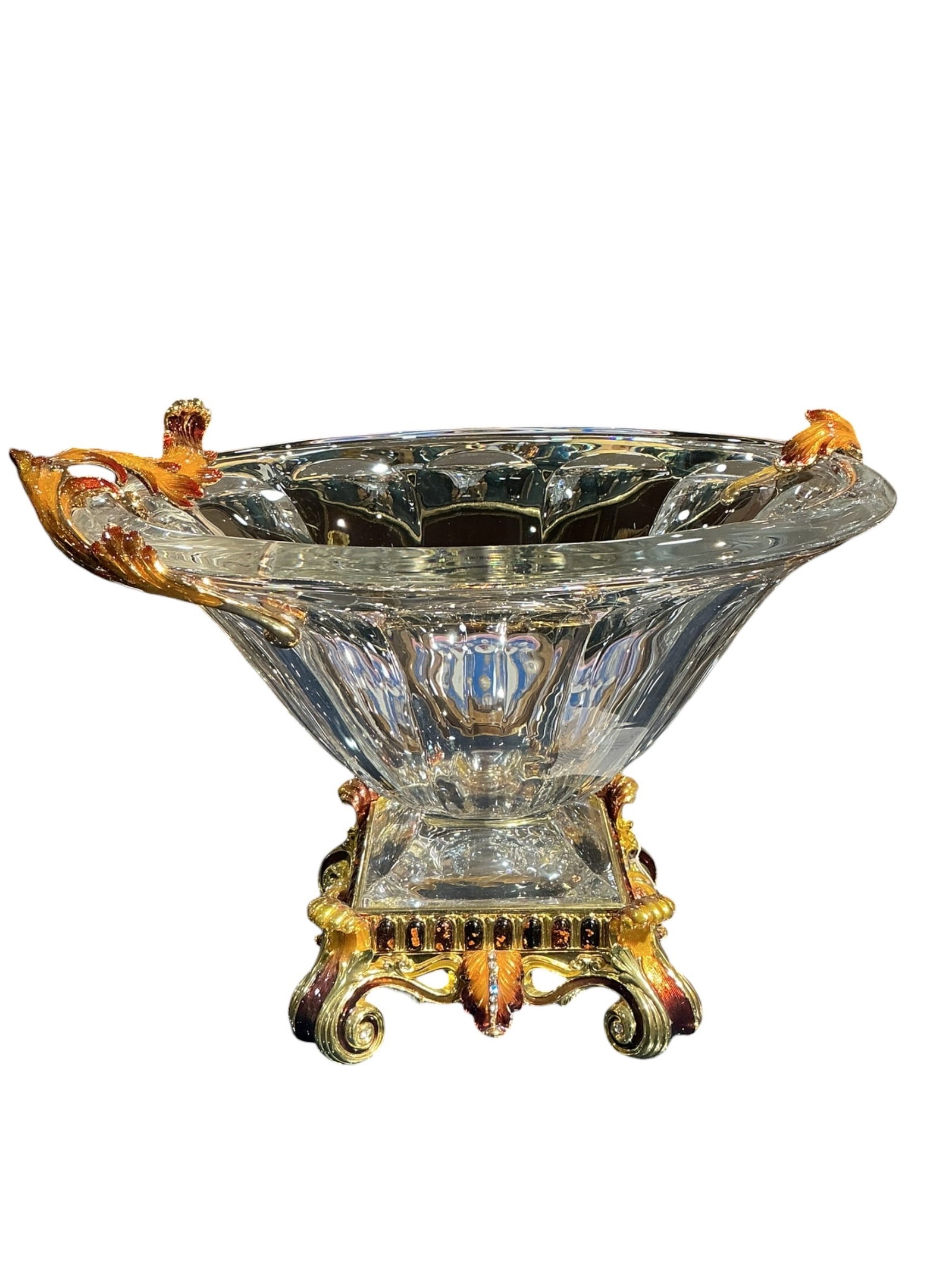 CS864- Crystal and Enamel Mounted Bowl: A finely crafted crystal bowl enhanced with e