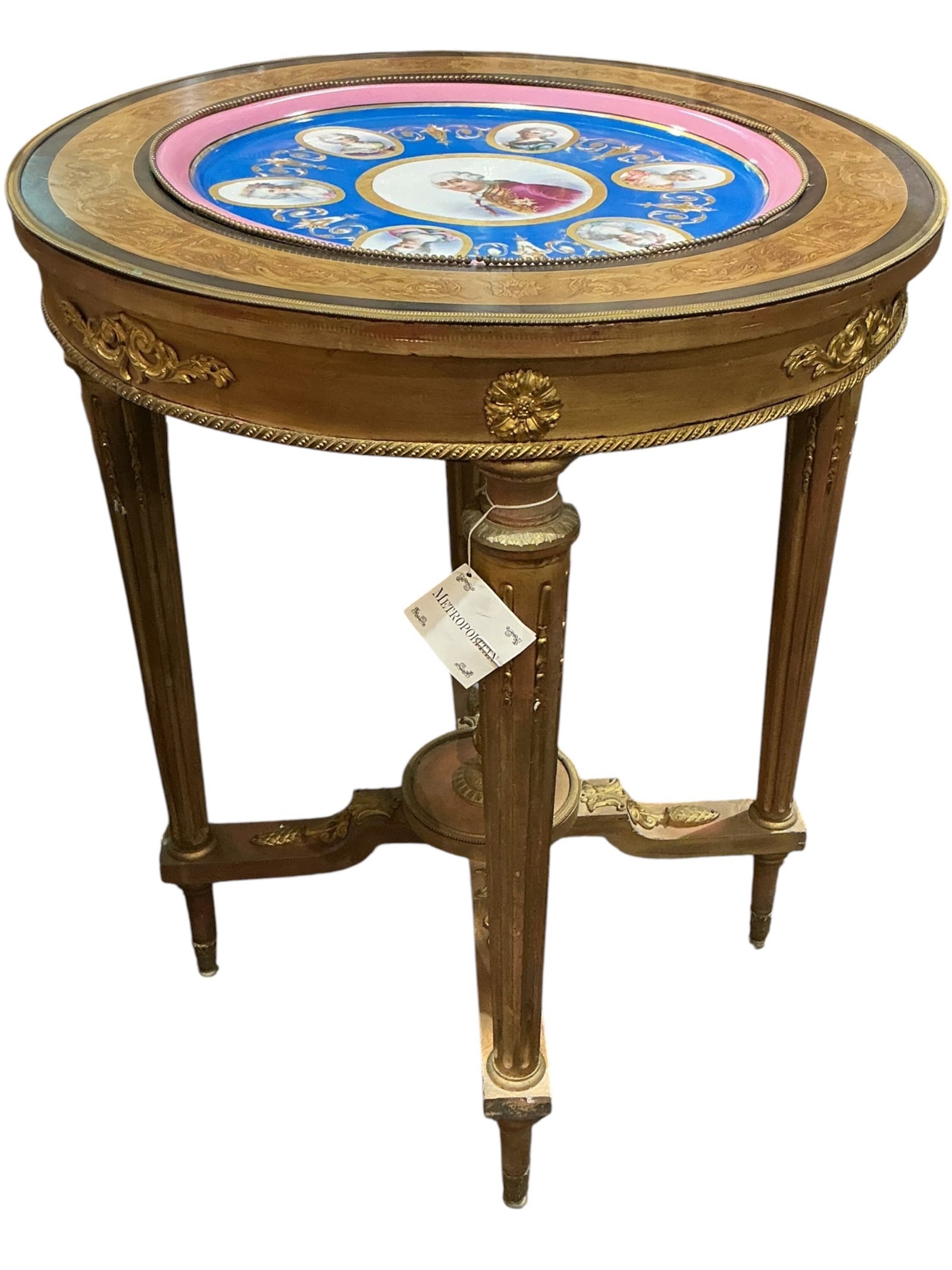 PC759- 19th Century Sevres Style Porcelain Top Table: An elegant 19th century Sevres style table fe