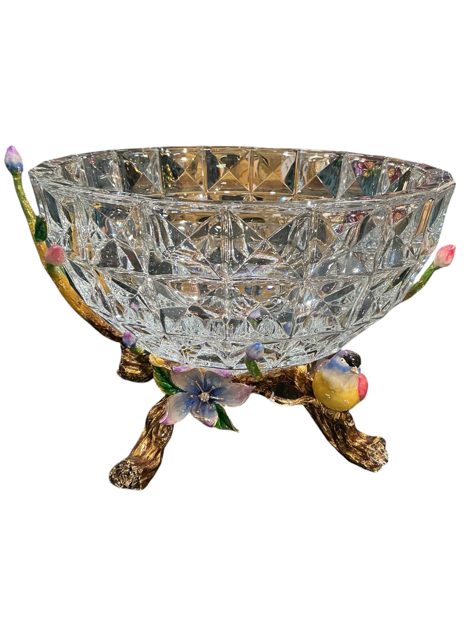 CS1048- Crystal and Enamel Mounted Bowl with Birds and Floral Decoration (1 of 8)