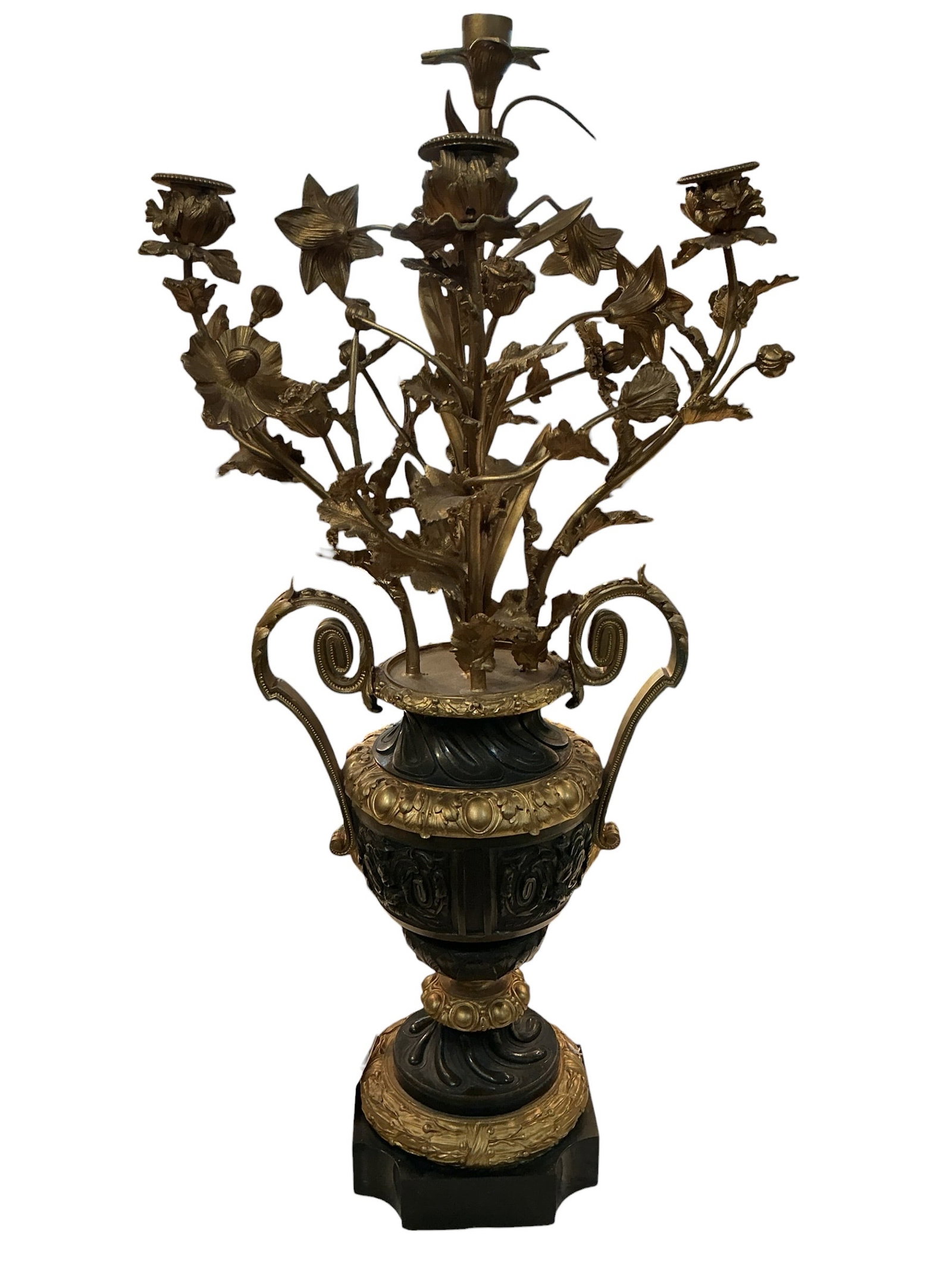 AQ035- 19th Century French Dore Bronze Figural Candelabrum: An exceptional 19th century French candelabr