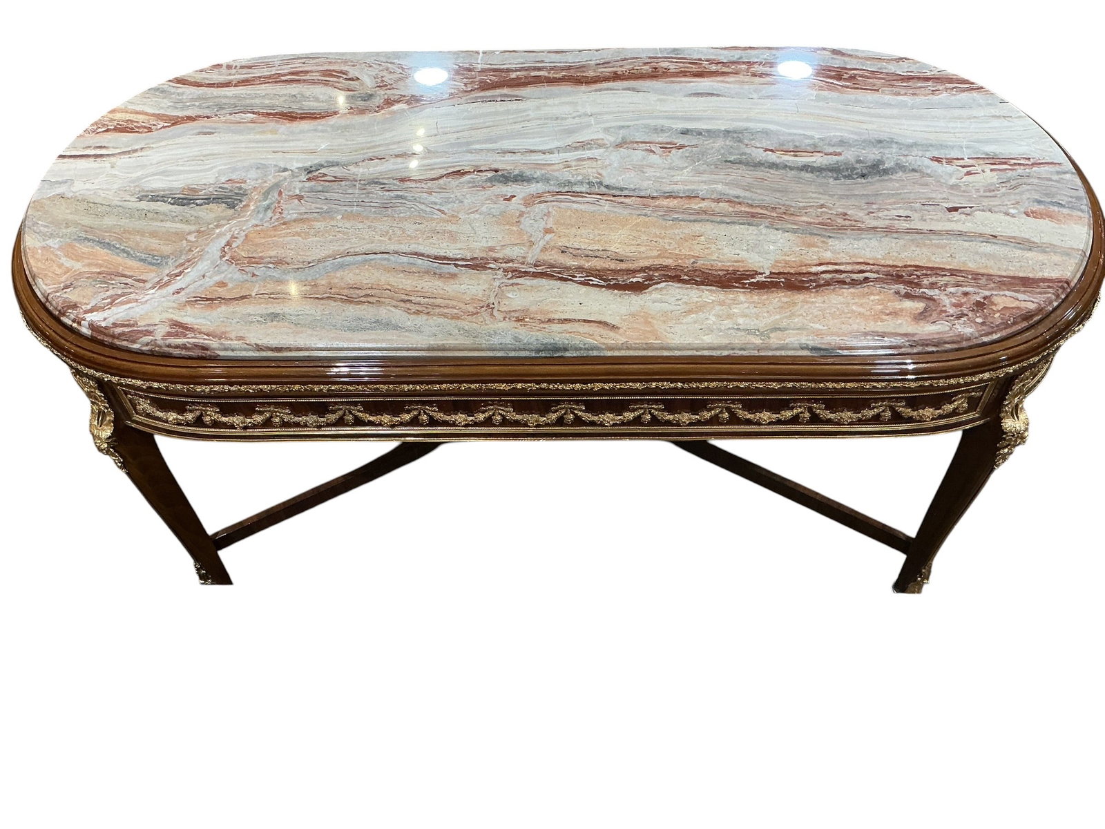 FR353- Wood and Dore Bronze Mounted Marble Top Coffee Table (1 of 10)