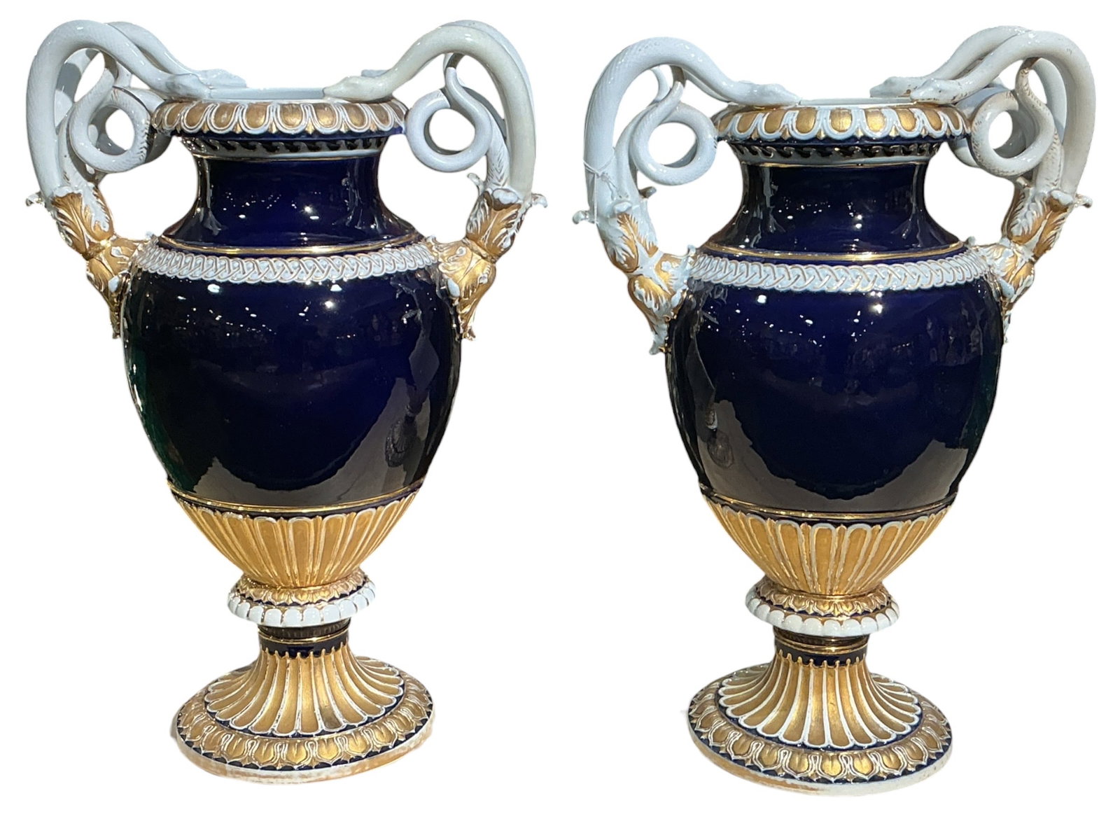 PC153 - Pair of Cobalt Blue Porcelain Vases with Figural Handles (1 of 14)