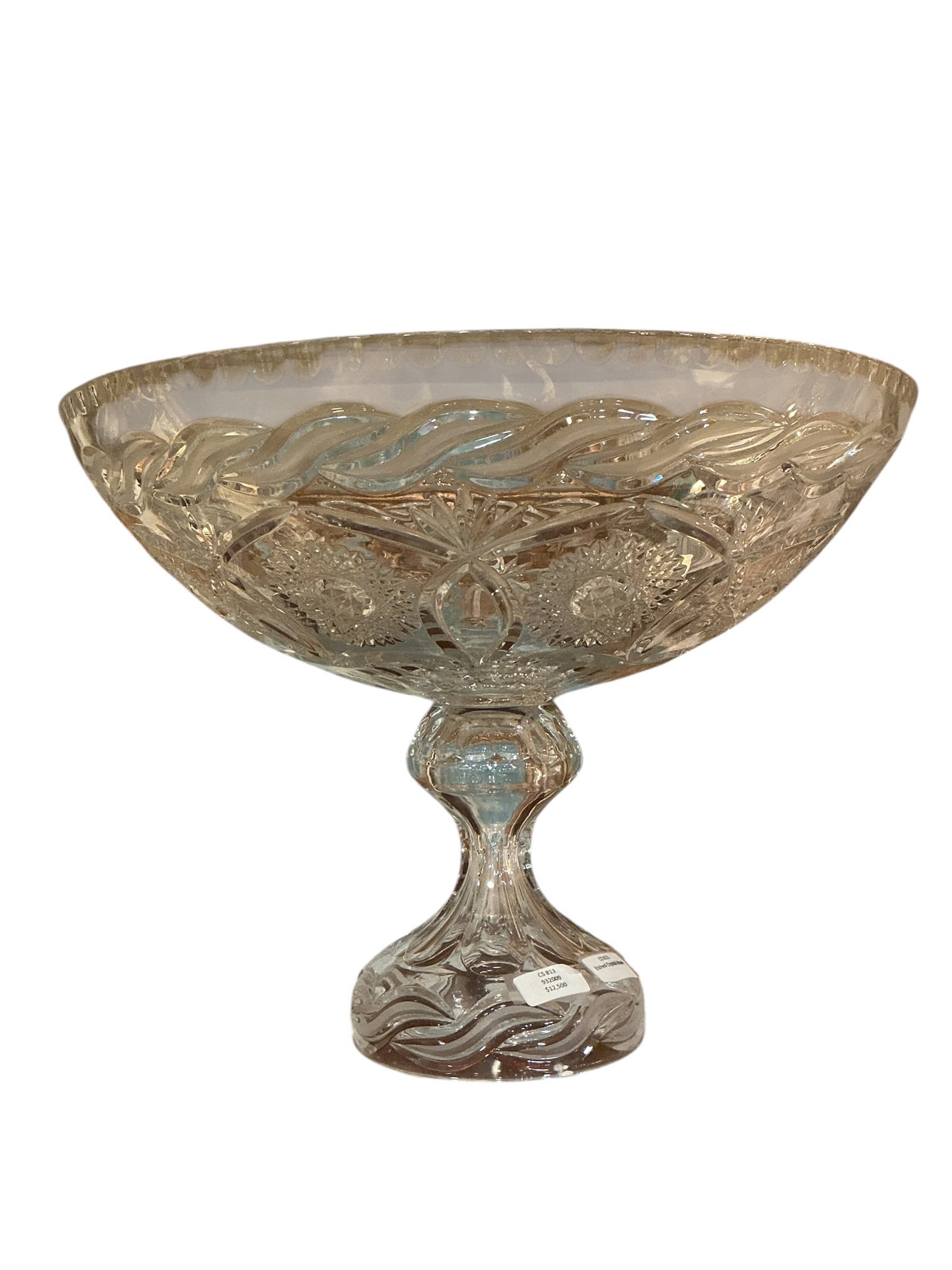 CS813 - Etched Crystal Pedestal Bowl: An elegant etched crystal bowl raised on a s