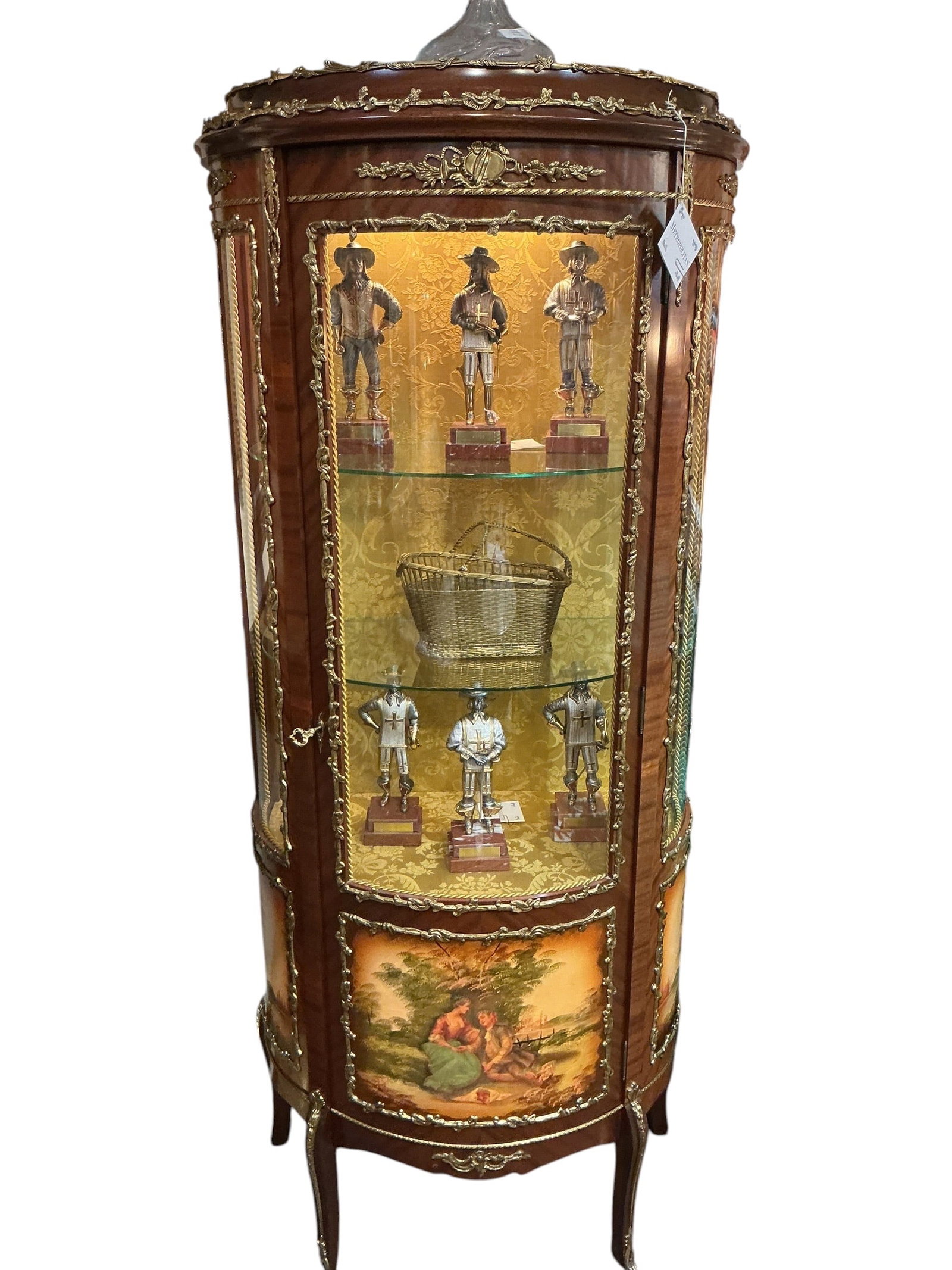 FR385 - Mahogany and Dore Bronze Mounted Vitrine Cabinet with Hand-Painted Panel (1 of 15)