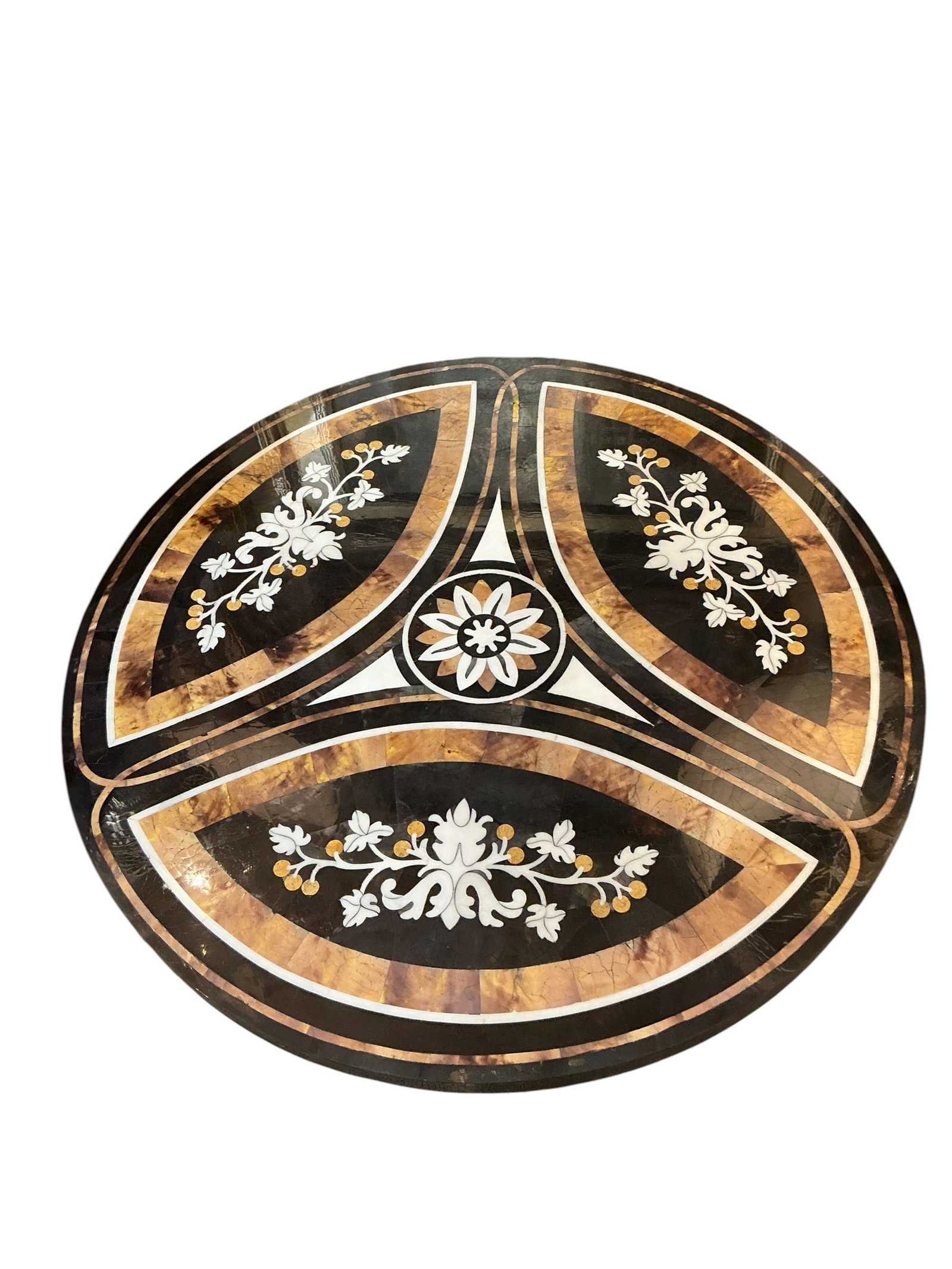 FR276 - Shell Inlaid Marble Top End Table with Dore Bronze Dolphin Base (1 of 8)