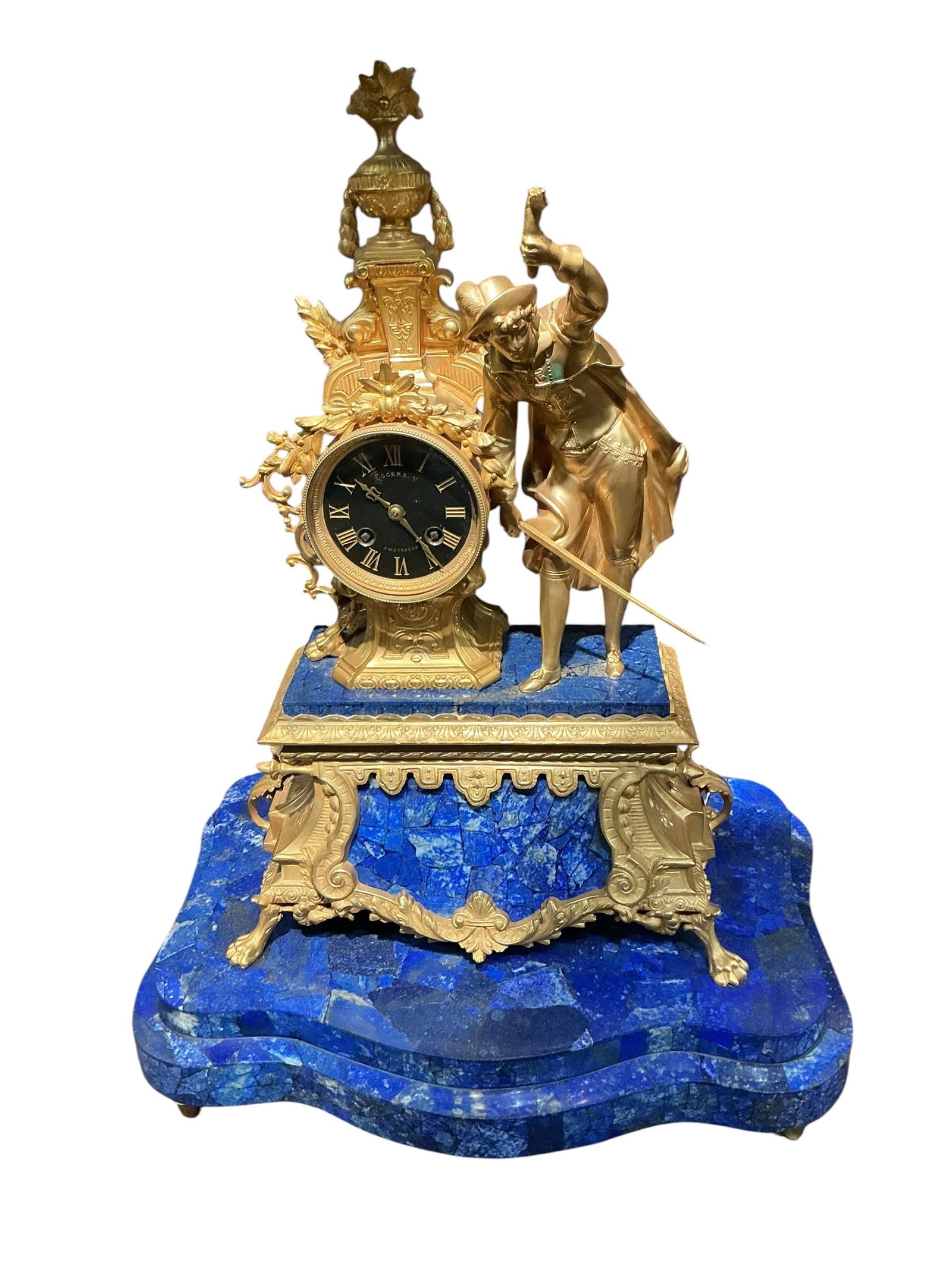 LC126 - Lapis Lazuli and Dore Bronze Figural Mantel Clock (1 of 12)
